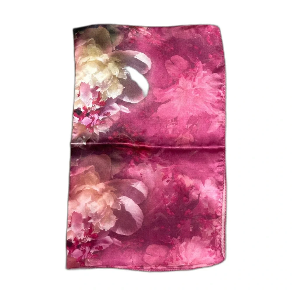 Women's 100% Mulberry Silk Scarf Pink Floral Long Lightweight Wrap